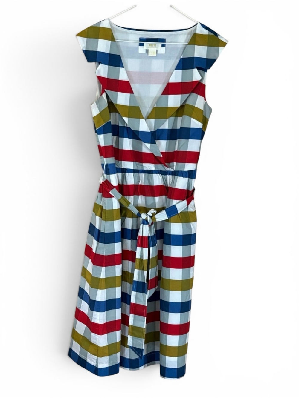 Anthropologie Maeve Cricket Club Plaid Fit-and-Flare Belted Sleeveless Dress - Picture 2 of 9